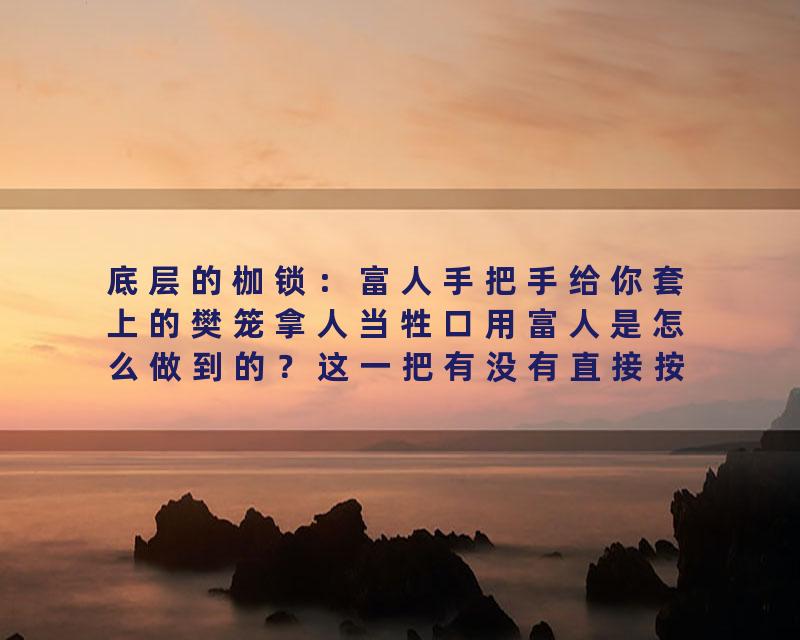 底层的枷锁：富人手把手给你套上的樊笼拿人当牲口用富人是怎么做到的？这一把有没有直接按死你？