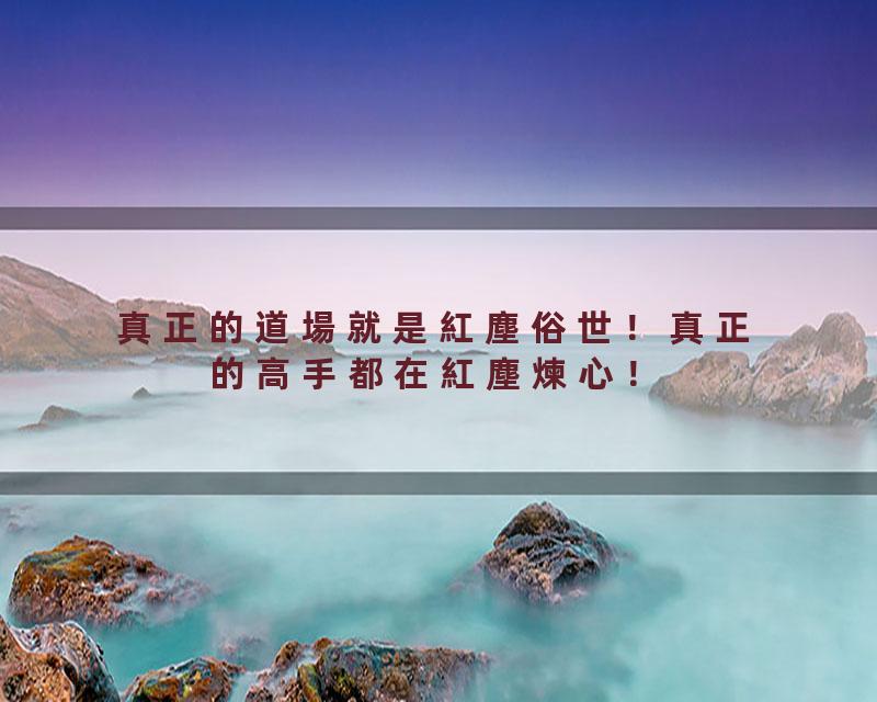 真正的道場就是紅塵俗世！真正的高手都在紅塵煉心！