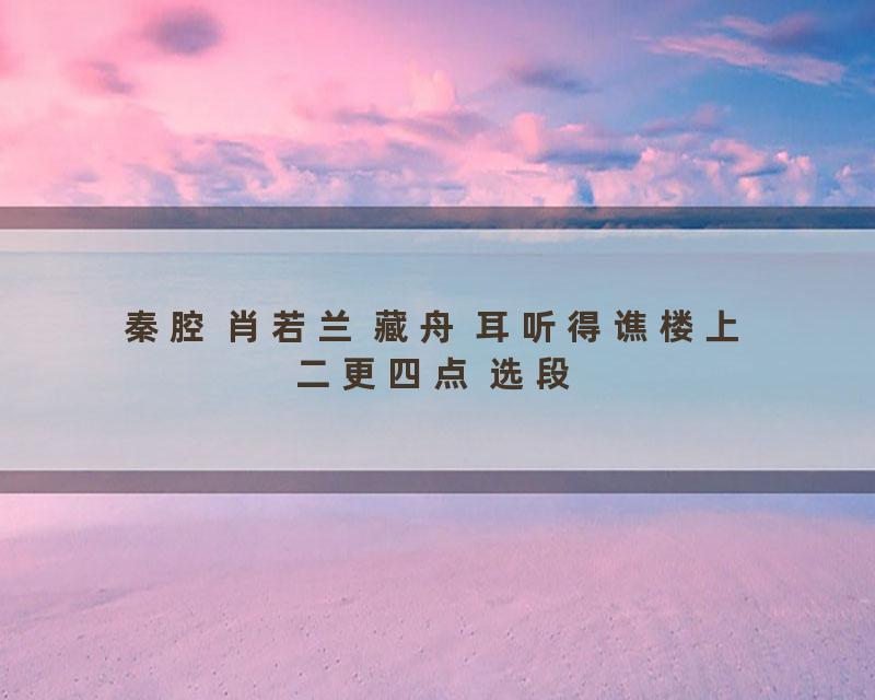 秦腔 肖若兰 藏舟 耳听得谯楼上二更四点 选段