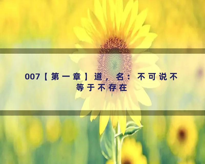 007【第一章】道，名：不可说不等于不存在