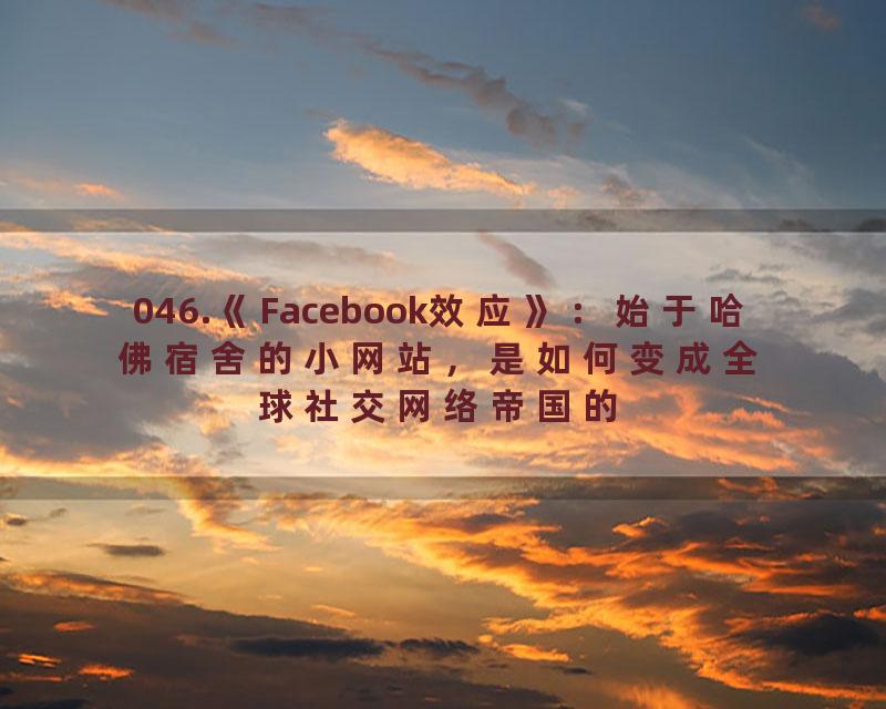 046.《Facebook效应》：始于哈佛宿舍的小网站，是如何变成全球社交网络帝国的？