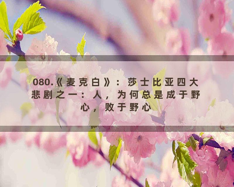 080.《麦克白》：莎士比亚四大悲剧之一：人，为何总是成于野心，败于野心