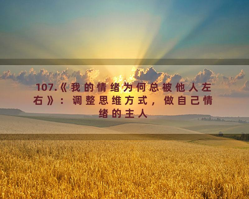 107.《我的情绪为何总被他人左右》：调整思维方式，做自己情绪的主人