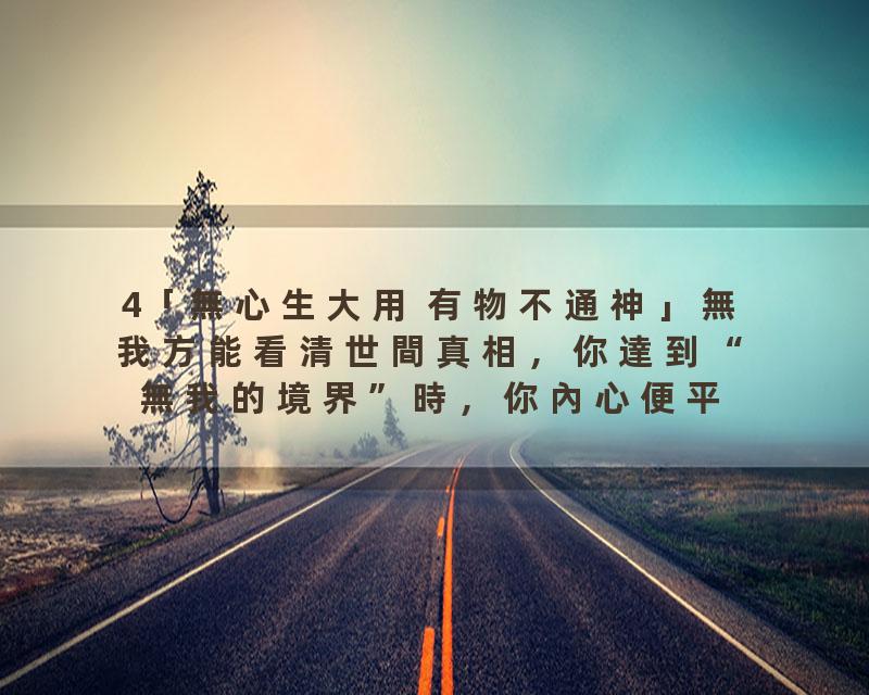 4「無心生大用 有物不通神」無我方能看清世間真相，你達到“無我的境界”時，你內心便平靜如水，可使你參透天機，洞悉世間萬物…