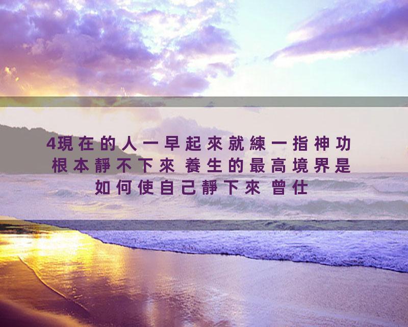 4現在的人一早起來就練一指神功 根本靜不下來 養生的最高境界是如何使自己靜下來 曾仕強說：總玩手機的人很可憐 放下手機 靜…
